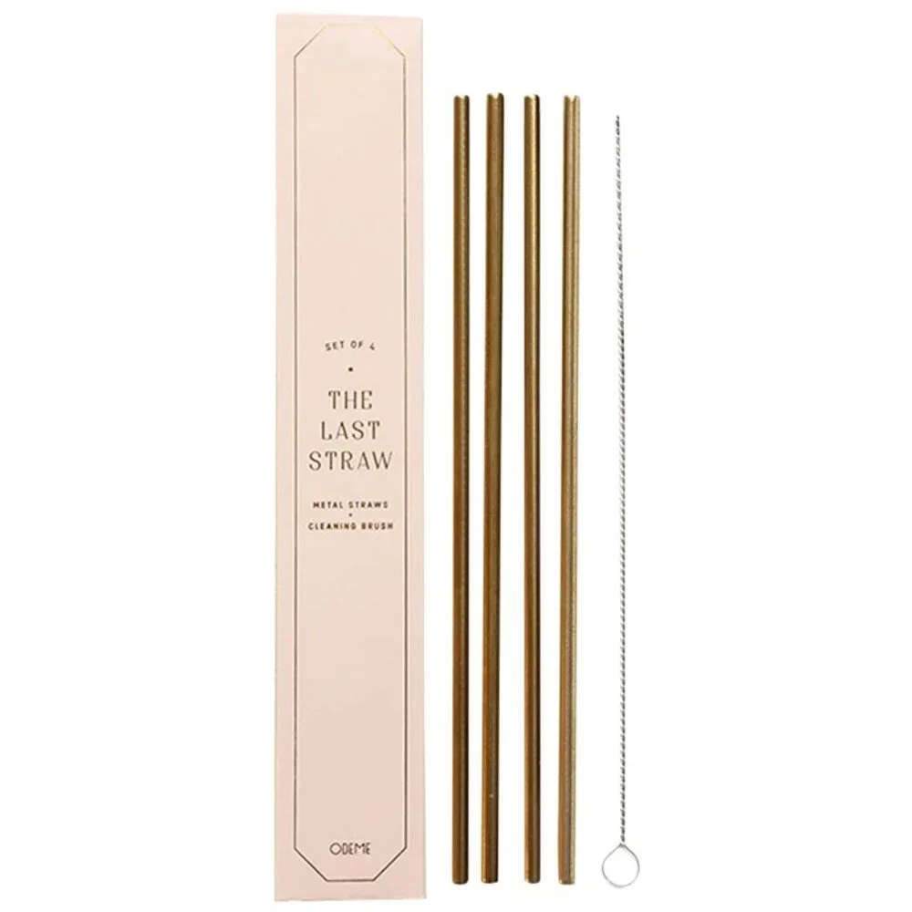 ODEME “The Last Straw” Set of 4 Gold Plated Metal Drinking Straws NEW IN‎ BOX!!